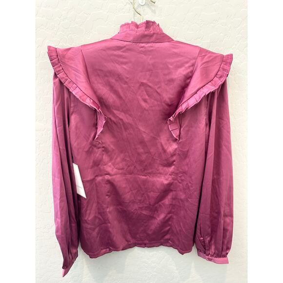 CALLIGRAPHIE | Ruffle Trim Satin Blouse Magenta Pink Victorian Style NWT Medium - Picture 4 of 7